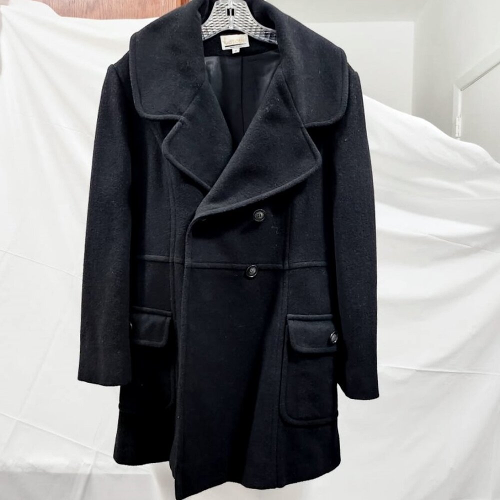 Women's Lorovi Black Wool Double Breasted Peacoat, Med